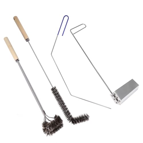 4 PCS Fryer Cleaning Tools with Deep Fryer Stainless Steel L-Shaped Brush, Deep Fryer Crumb Scoop, Deep Fryer Cleanout Rod, Long Handle Deep Basket Brush for Restaurants, Air Fryers, Deep Fat Fryers