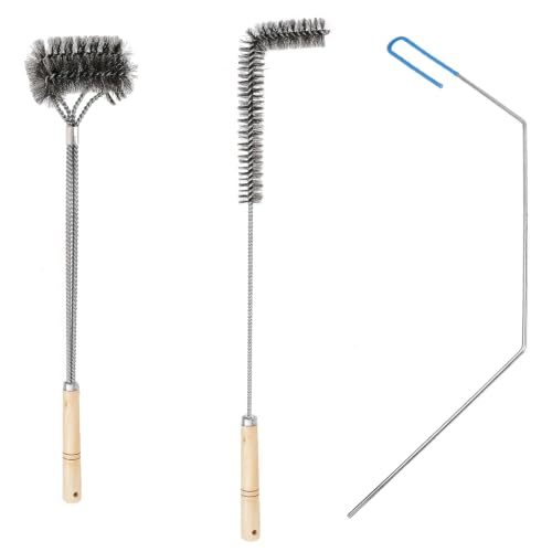 3 Pcs Fryer Cleaning Tools, Stainless Steel Deep Fryer Cleaning Tools with Basket Fryer Brush, L-Shape Deep Fryer Cleaning Brush and Fryer Cleanout Rod for Air Fryers, Deep Fryers