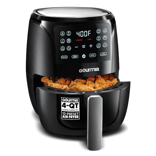 Gourmia Air Fryer - 4 Qt Basket Capacity, 12 Cooking Presets, Black