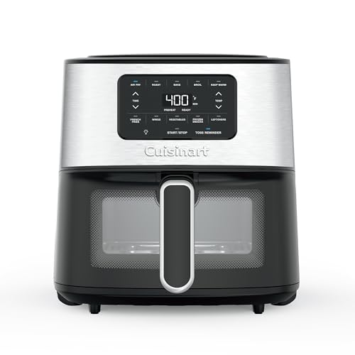 Cuisinart Air Fryer, 6-Quart Basket Large Fryer with 5 Cooking Functions to Roast, Bake, Broil, Air Fry and Keep Warm, 5 Airfryer Presets, Dishwasher-Safe Parts, AIR-200NAS, Stainless Steel & Black