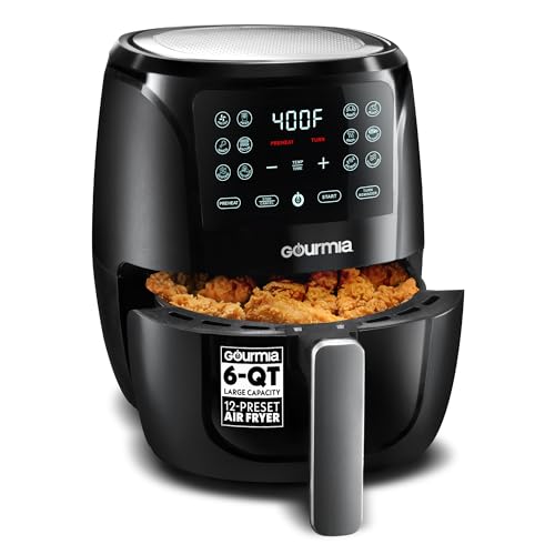 Gourmia Air Fryer - 6 Qt Basket Capacity, 12 Cooking Presets, Black
