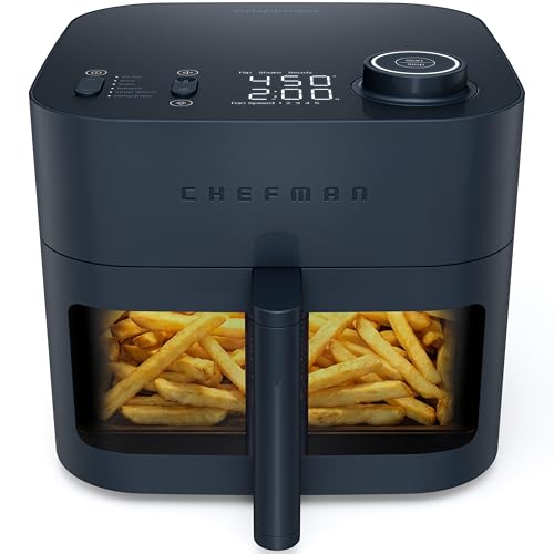 Chefman Crispinator Air Fryer 6-in-1 with 8 Qt capacity, 450°F Max Temp with TurboFry Pro Technology for Fast and Even Results, Viewing Window, Nonstick Ceramic Basket