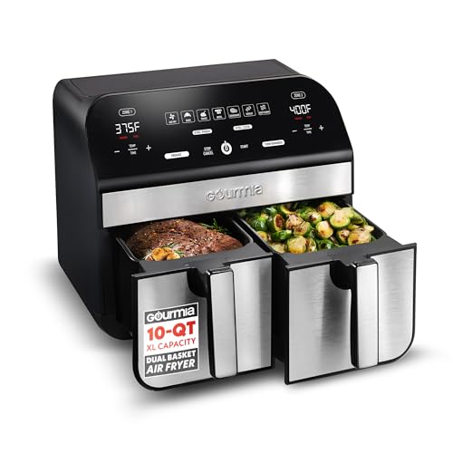 Gourmia Air Fryer - 10 Qt Dual Basket Capacity, Stainless Steel