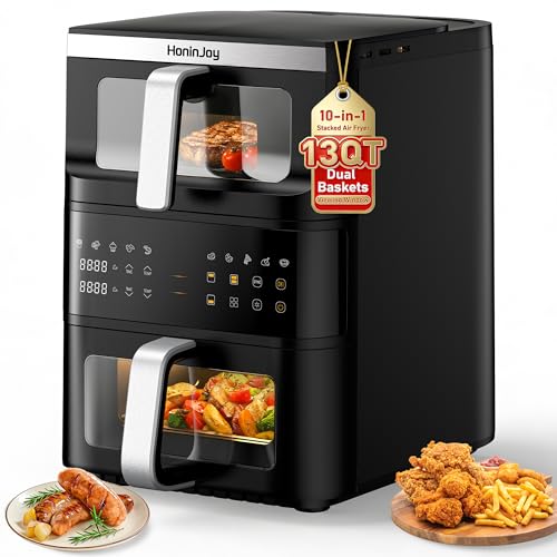 Honinjoy 13QT Vertical Dual Basket Air Fryer with Dual-Zone Sync Finish