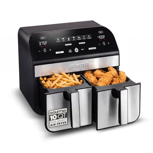 Gourmia Air Fryer - 10 Qt Dual Basket Capacity, Stainless Steel