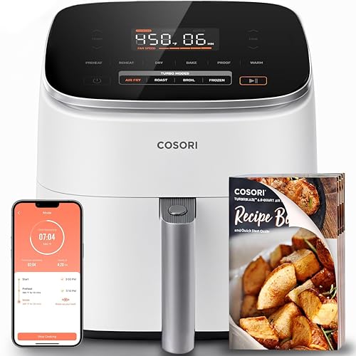 Cosori TurboBlaze Smart Air Fryer 6 Qt, Shake Reminders, 9-in-1, Cream