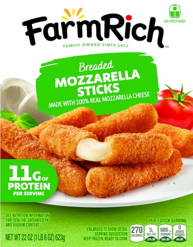 Farm Rich Breaded Mozzarella Cheese Sticks – Delicious Frozen 22 oz Party Appetizer & Snack, Made with 100% Real Mozzarella
