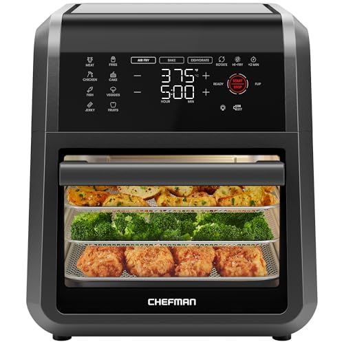 Chefman 12-Quart 5-in-1 Air Fryer Oven with Digital Timer, Touchscreen, and 12 Presets - Family Size Countertop Convection Oven, Dishwasher-Safe Parts
