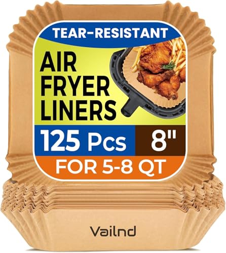 125Pcs 8 Inch Square Air Fryer Liners Disposable for 5-8QT, Parchment Paper