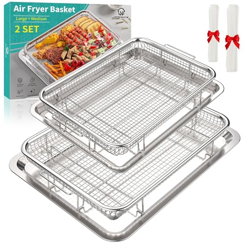 Air Fryer Basket, OPENICE 2 Set Air Fryer Pan and Crisper Tray for Oven