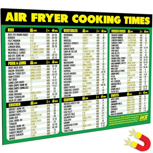 Air Fryer Cooking Times Magnetic Cheat Sheet - Quick Reference Guide 2026